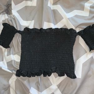 Black off the shoulder shirred top